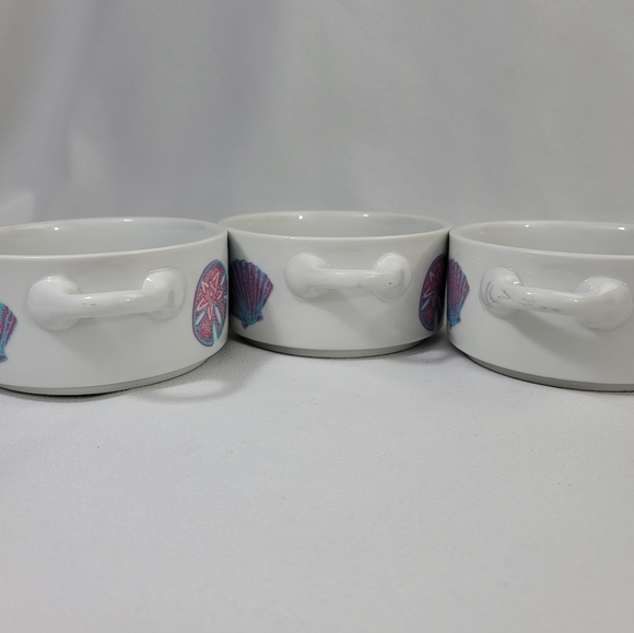 (3) Vtg 1989 Maison Blanche Seashell Motif Soup Bowls With Handles - Picture 12 of 16